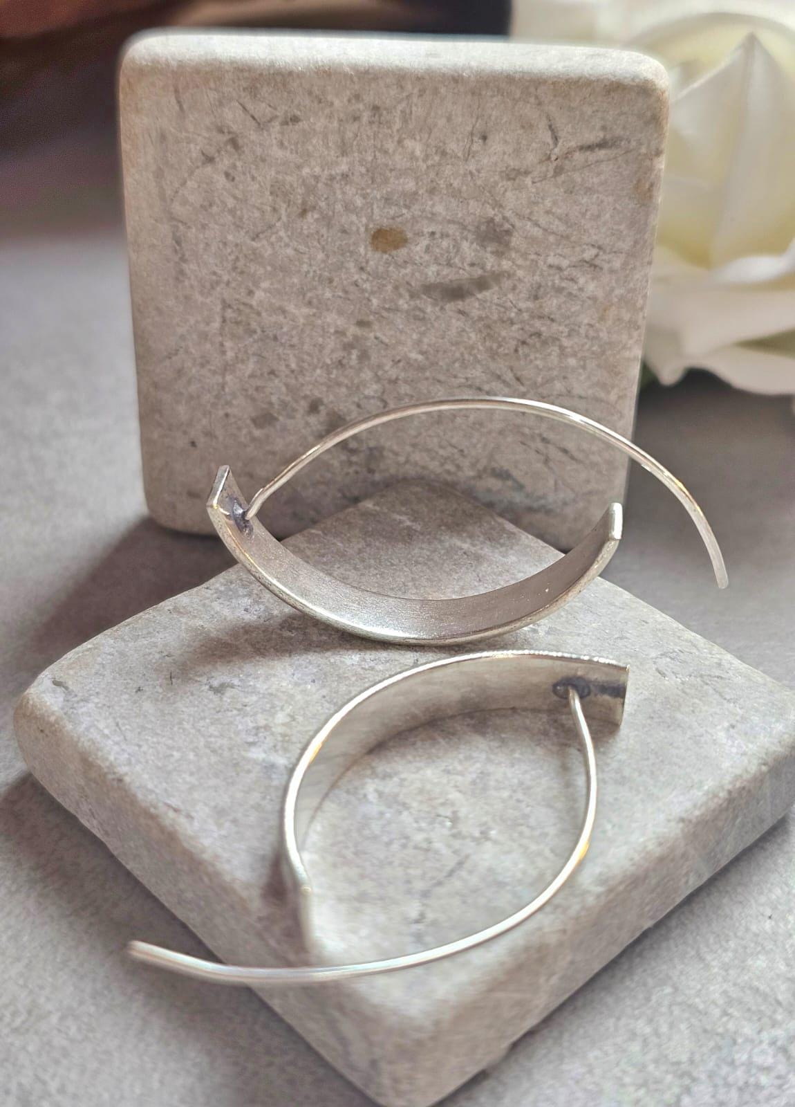Silver Plated Wide Hoop Earrings | Minimalist Flat Hoops | Lightweight Everyday Jewellery | Modern Statement Earrings | Gift for Her