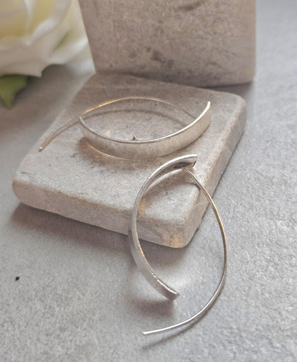 Silver Plated Wide Hoop Earrings | Minimalist Flat Hoops | Lightweight Everyday Jewellery | Modern Statement Earrings | Gift for Her