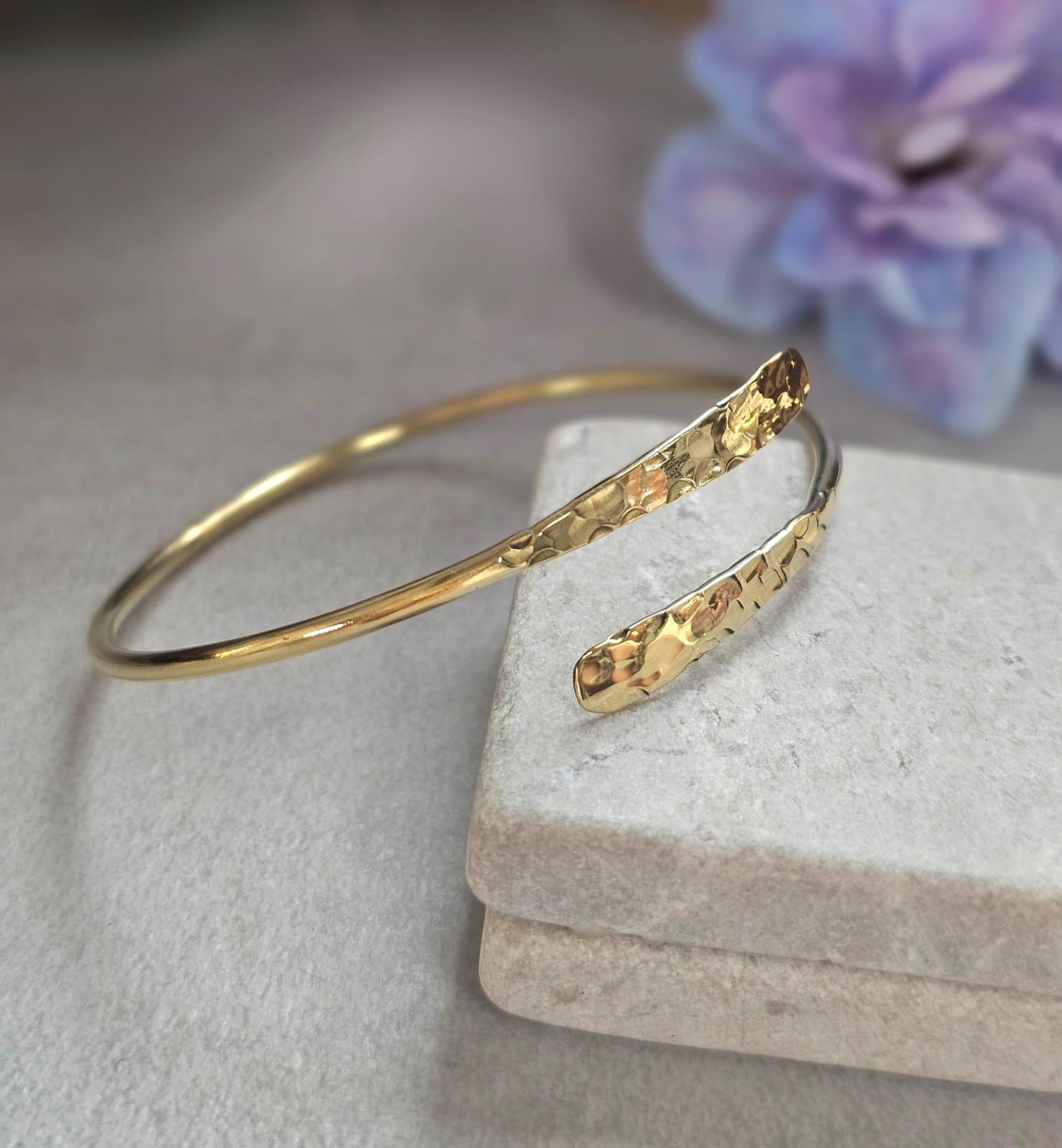 Hammered Brass Cuff Bracelet, Adjustable Open Bangle, Minimalist Gold Tone Bracelet, Nickel Free Hypoallergenic Jewelry, Gift for Her
