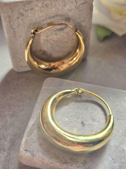 Chunky Brass Hoop Earrings /Hypoallergenic Gold Hoops / Minimalist Dome Hoops /Statement Earrings /Lightweight Hoop Gift for / 3.5cm Hoops