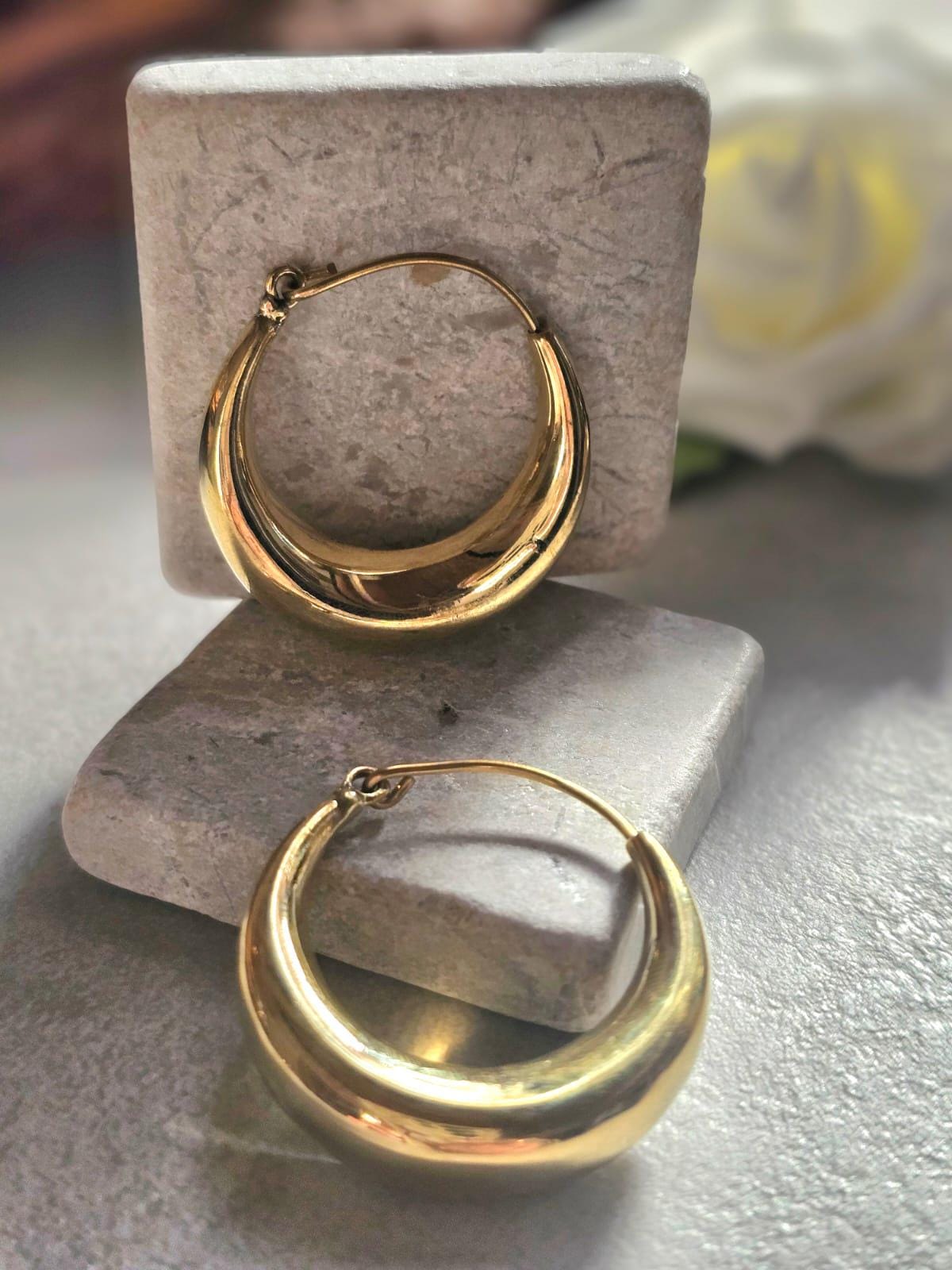 Chunky Brass Hoop Earrings /Hypoallergenic Gold Hoops / Minimalist Dome Hoops /Statement Earrings /Lightweight Hoop Gift for / 3.5cm Hoops