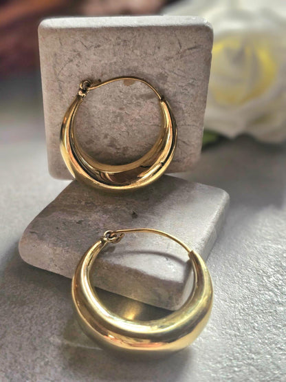 Chunky Brass Hoop Earrings /Hypoallergenic Gold Hoops / Minimalist Dome Hoops /Statement Earrings /Lightweight Hoop Gift for / 3.5cm Hoops