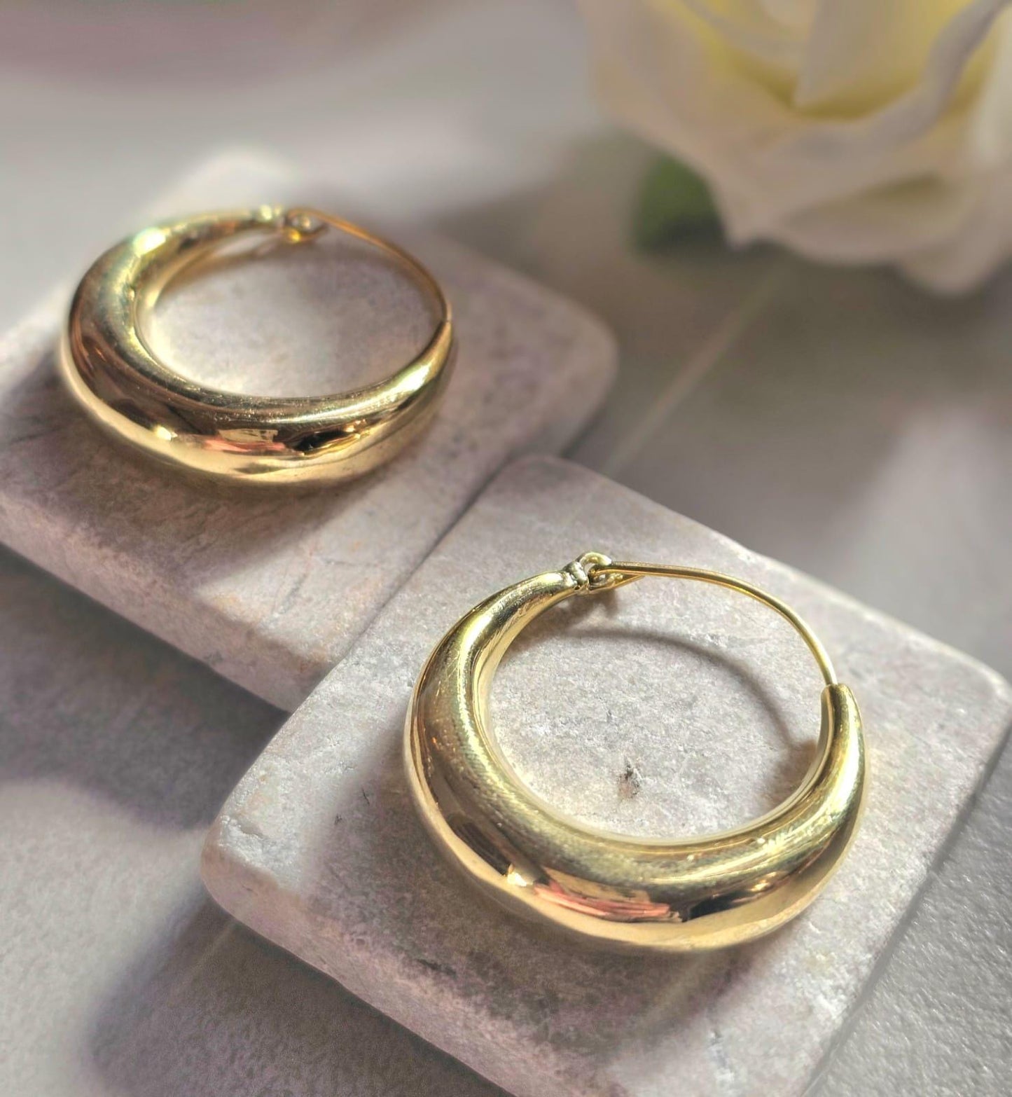 Chunky Brass Hoop Earrings /Hypoallergenic Gold Hoops / Minimalist Dome Hoops /Statement Earrings /Lightweight Hoop Gift for / 3.5cm Hoops