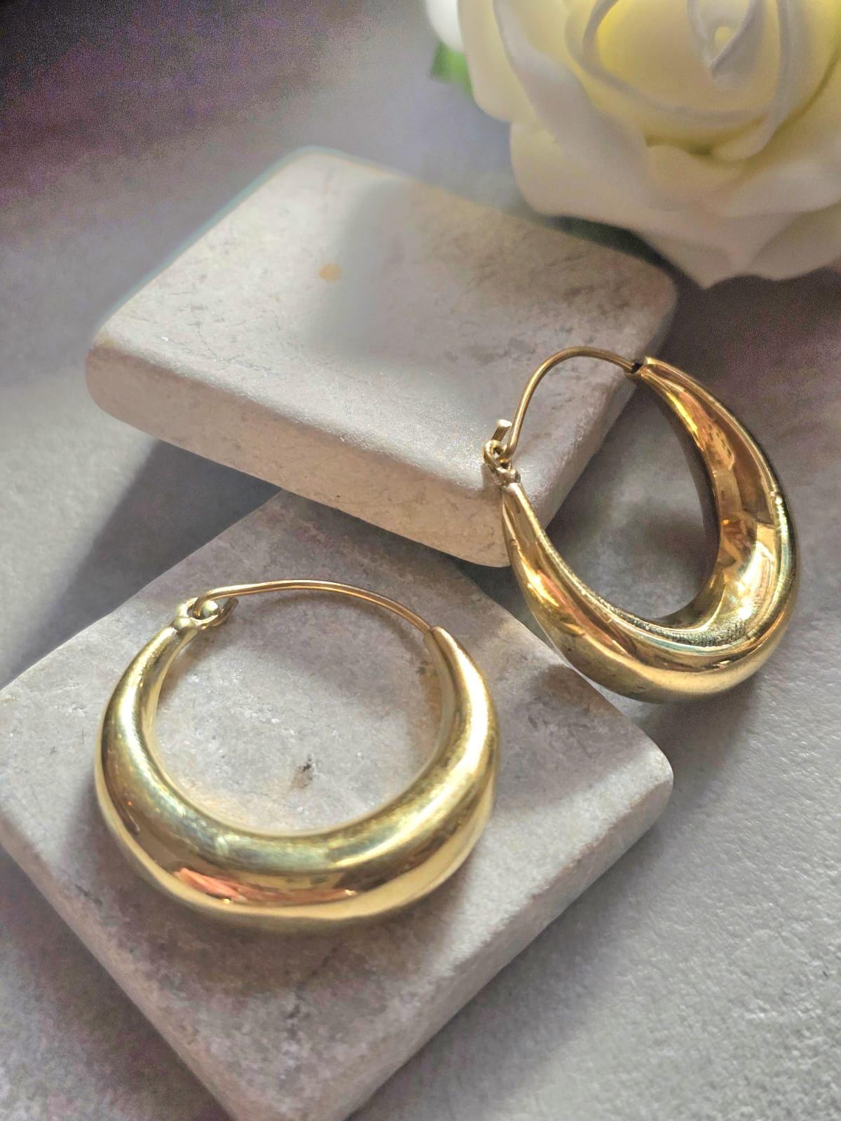 Chunky Brass Hoop Earrings /Hypoallergenic Gold Hoops / Minimalist Dome Hoops /Statement Earrings /Lightweight Hoop Gift for / 3.5cm Hoops