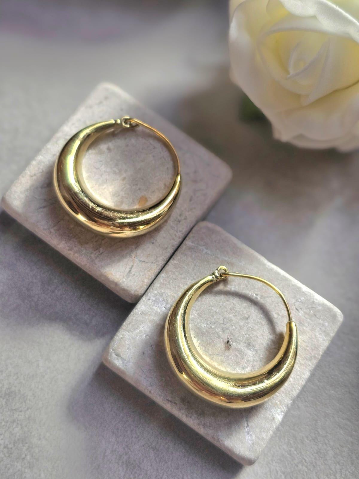 Chunky Brass Hoop Earrings /Hypoallergenic Gold Hoops / Minimalist Dome Hoops /Statement Earrings /Lightweight Hoop Gift for / 3.5cm Hoops