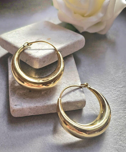 Chunky Brass Hoop Earrings /Hypoallergenic Gold Hoops / Minimalist Dome Hoops /Statement Earrings /Lightweight Hoop Gift for / 3.5cm Hoops