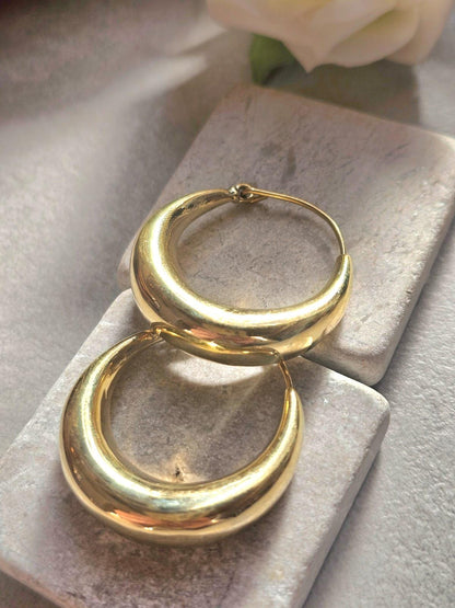 Chunky Brass Hoop Earrings /Hypoallergenic Gold Hoops / Minimalist Dome Hoops /Statement Earrings /Lightweight Hoop Gift for / 3.5cm Hoops