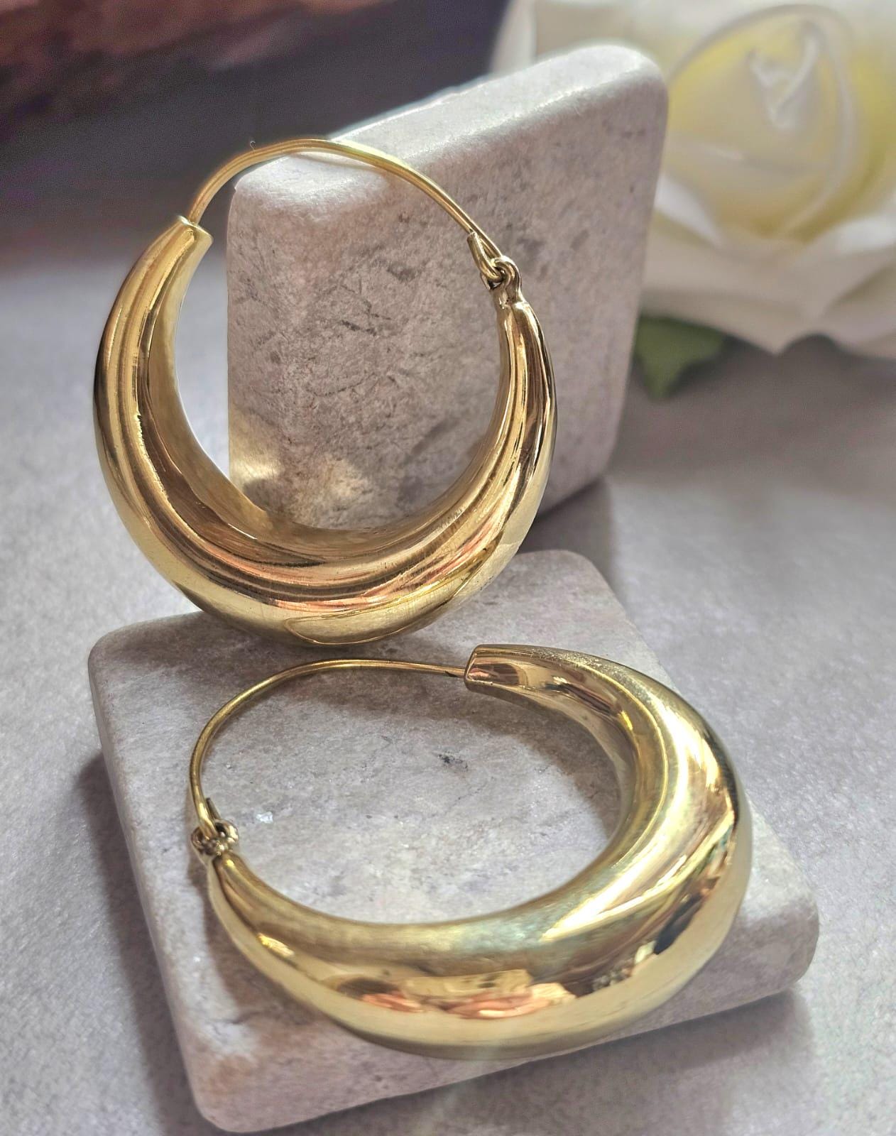 Medium Gold Hoop Earrings 4cm, Thick Brass Hoops, Hypoallergenic Statement Earrings, Bold Minimalist Gold Hoops,Jewellery Gift for