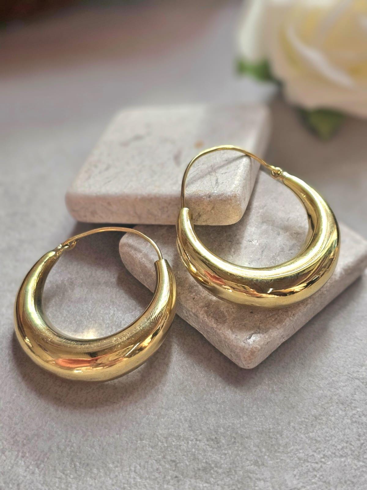 Medium Gold Hoop Earrings 4cm, Thick Brass Hoops, Hypoallergenic Statement Earrings, Bold Minimalist Gold Hoops,Jewellery Gift for