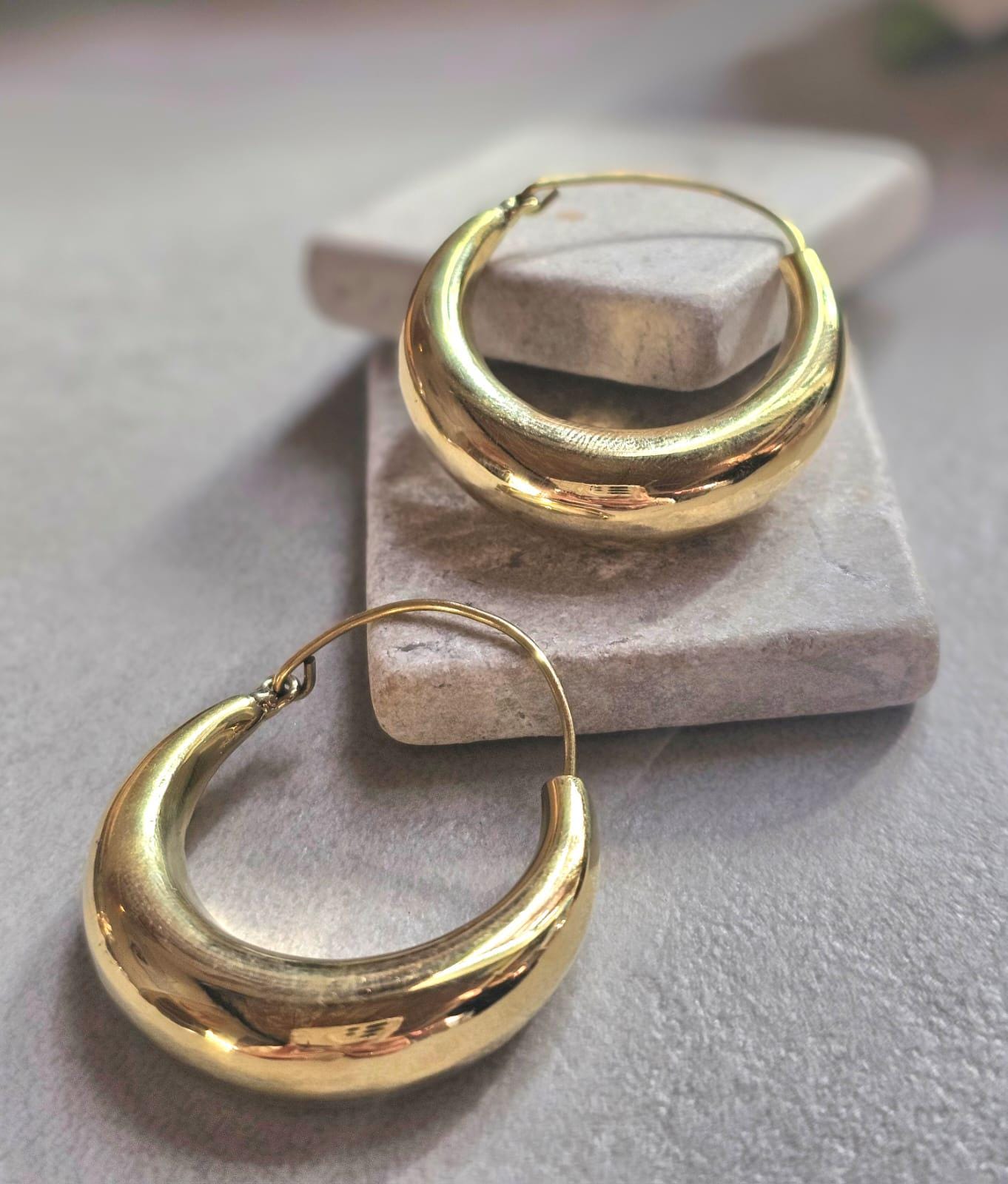 Medium Gold Hoop Earrings 4cm, Thick Brass Hoops, Hypoallergenic Statement Earrings, Bold Minimalist Gold Hoops,Jewellery Gift for