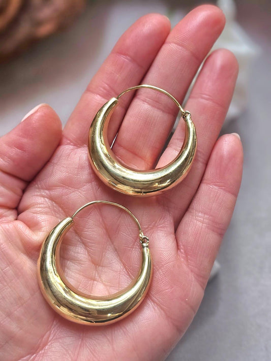 Medium Gold Hoop Earrings 4cm, Thick Brass Hoops, Hypoallergenic Statement Earrings, Bold Minimalist Gold Hoops,Jewellery Gift for