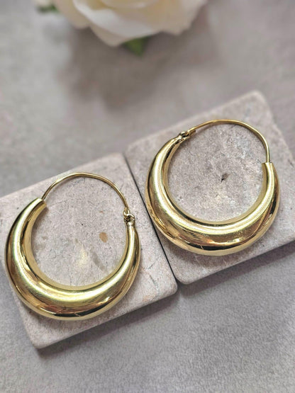 Medium Gold Hoop Earrings 4cm, Thick Brass Hoops, Hypoallergenic Statement Earrings, Bold Minimalist Gold Hoops,Jewellery Gift for
