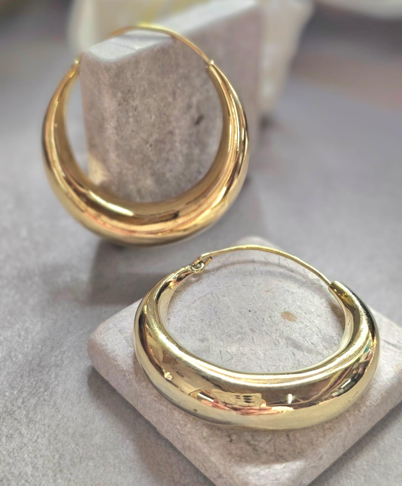 Large Gold Hoop Earrings, 4.5cm Brass Hoops, Bold Statement Earrings, Hypoallergenic Minimalist Jewellery, Thick Dome Hoops Gift for her