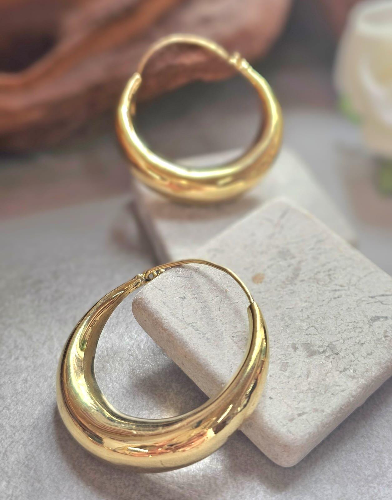 Large Gold Hoop Earrings, 4.5cm Brass Hoops, Bold Statement Earrings, Hypoallergenic Minimalist Jewellery, Thick Dome Hoops Gift for her