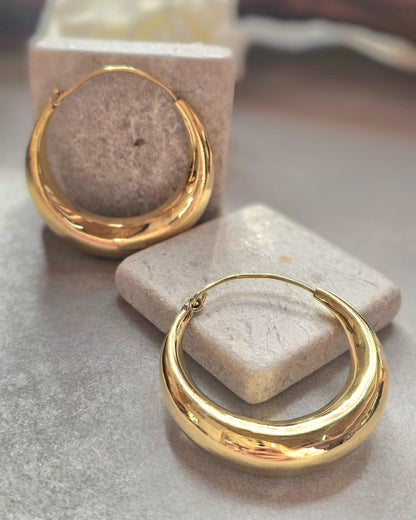 Large Gold Hoop Earrings, 4.5cm Brass Hoops, Bold Statement Earrings, Hypoallergenic Minimalist Jewellery, Thick Dome Hoops Gift for her