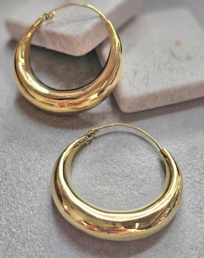 Large Gold Hoop Earrings, 4.5cm Brass Hoops, Bold Statement Earrings, Hypoallergenic Minimalist Jewellery, Thick Dome Hoops Gift for her