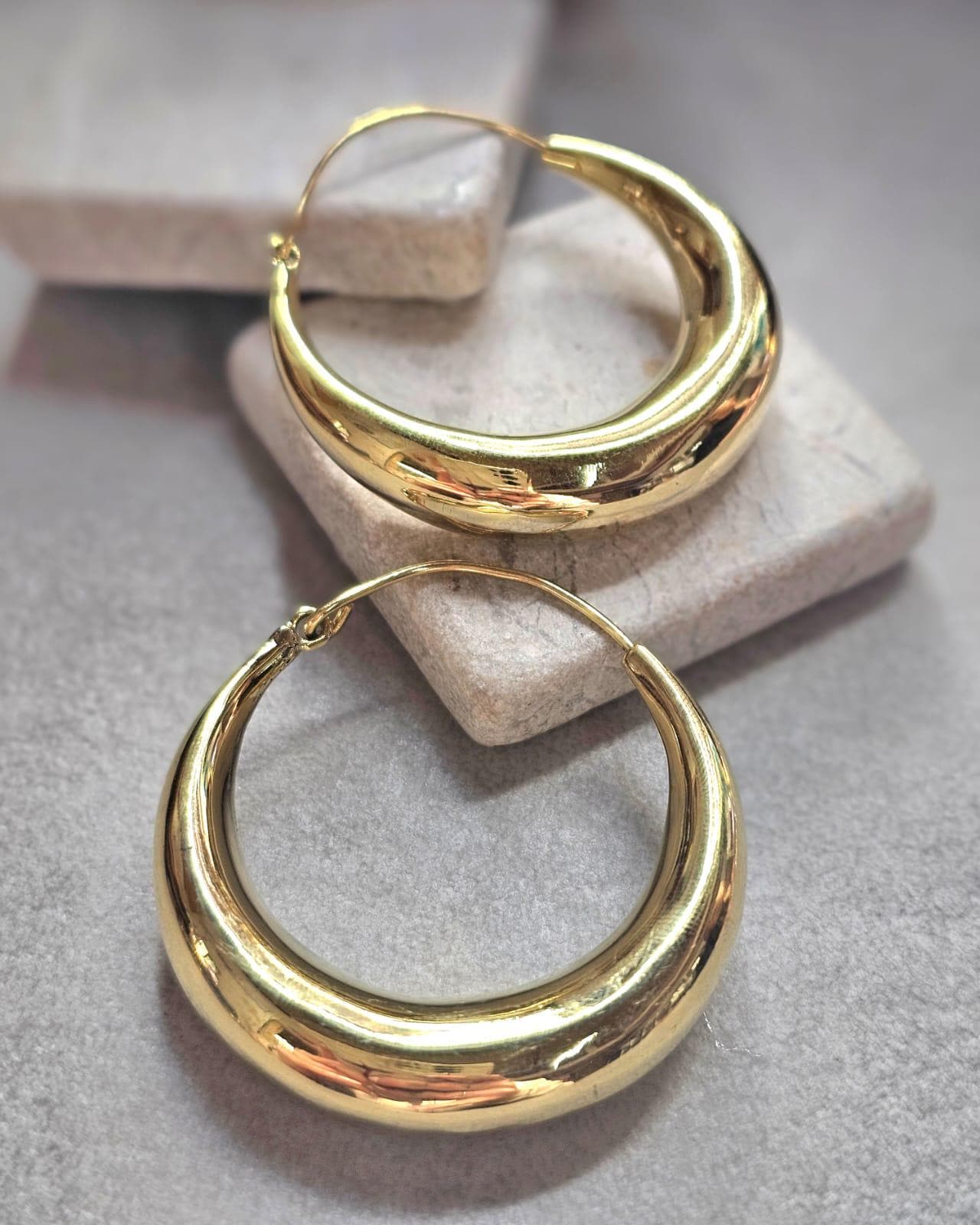 Large Gold Hoop Earrings, 4.5cm Brass Hoops, Bold Statement Earrings, Hypoallergenic Minimalist Jewellery, Thick Dome Hoops Gift for her