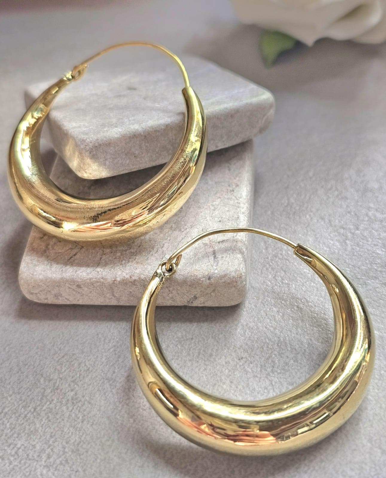 Large Gold Hoop Earrings, 4.5cm Brass Hoops, Bold Statement Earrings, Hypoallergenic Minimalist Jewellery, Thick Dome Hoops Gift for her