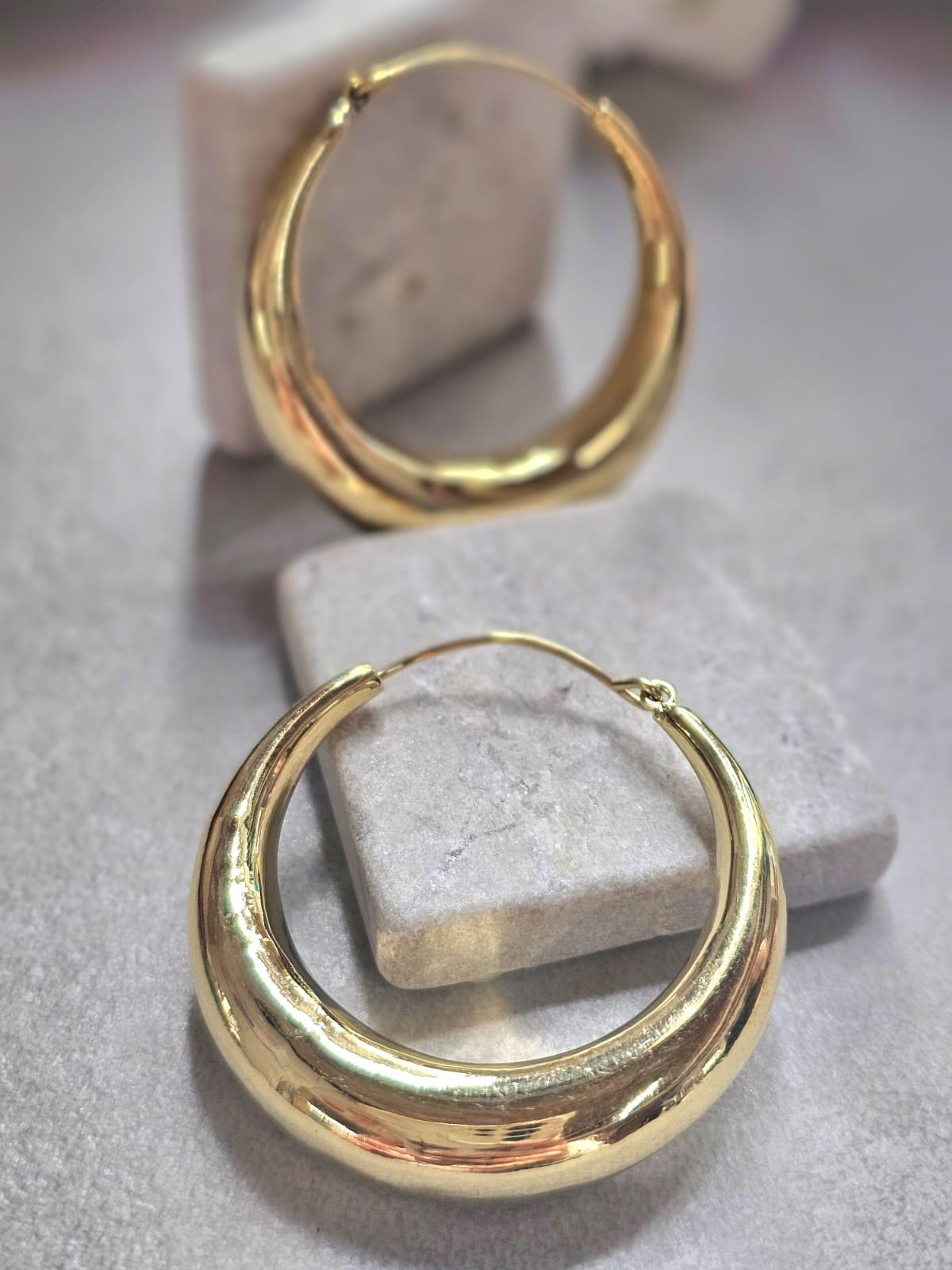 Bold Crescent Hoop Earrings 5cm, Chunky Lightweight Gold Hoops, Hypoallergenic Raw Brass Statement Earrings, Modern Minimal Jewellery