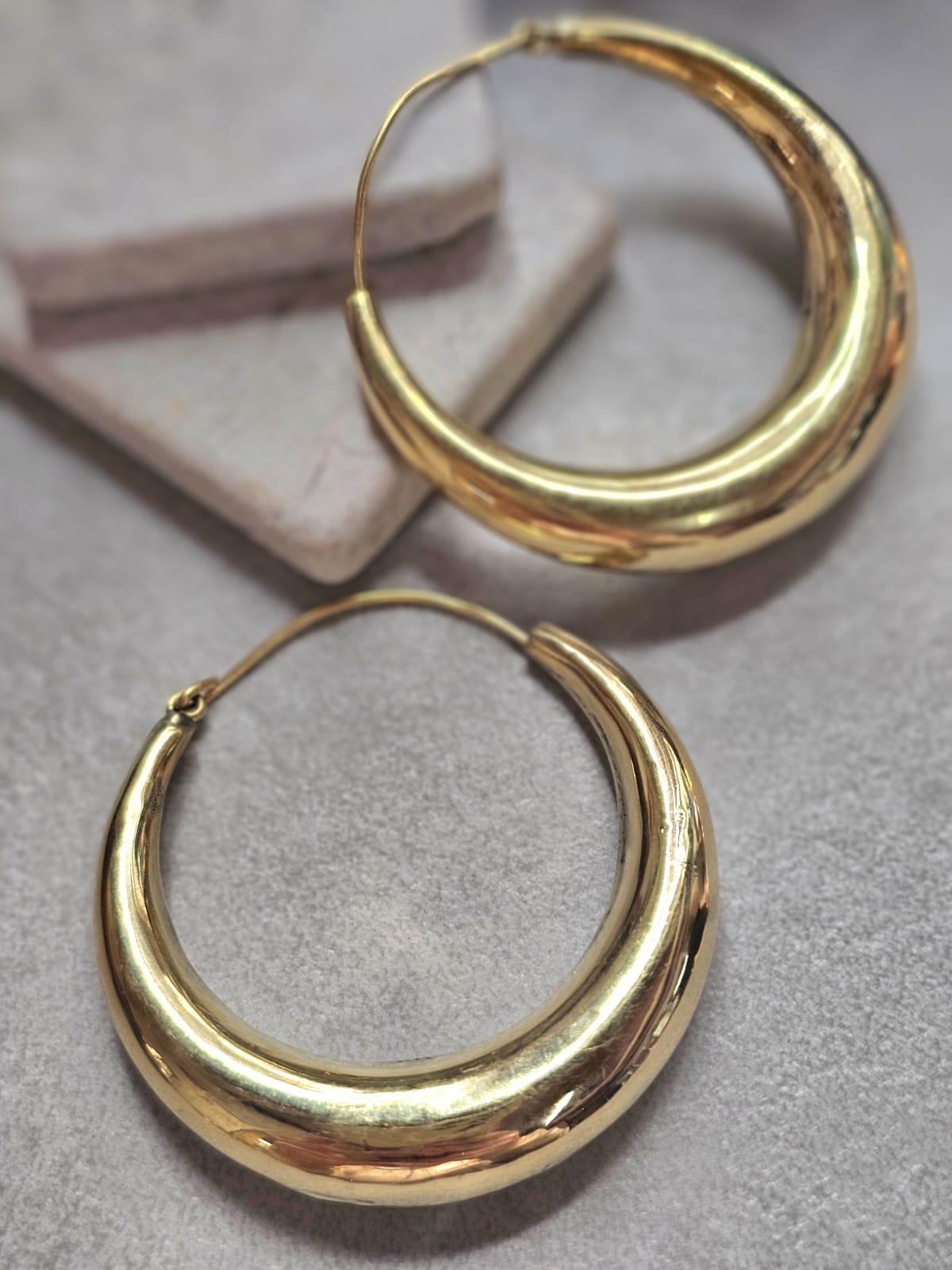 Thick Gold Hoop Earrings 5.5cm, Curved Statement Hoops, Lightweight Hypoallergenic Brass Earrings, Bold Modern Jewellery, Large Hoops
