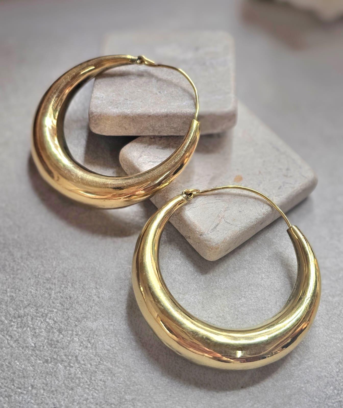 Thick Gold Hoop Earrings 5.5cm, Curved Statement Hoops, Lightweight Hypoallergenic Brass Earrings, Bold Modern Jewellery, Large Hoops