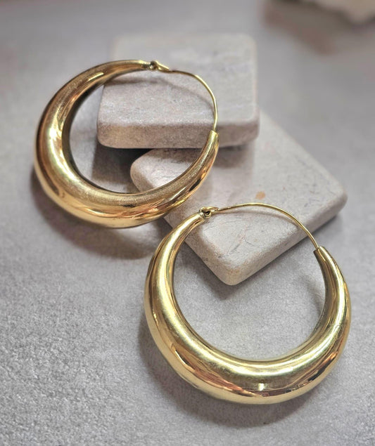 Thick Gold Hoop Earrings 5.5cm, Curved Statement Hoops, Lightweight Hypoallergenic Brass Earrings, Bold Modern Jewellery, Large Hoops