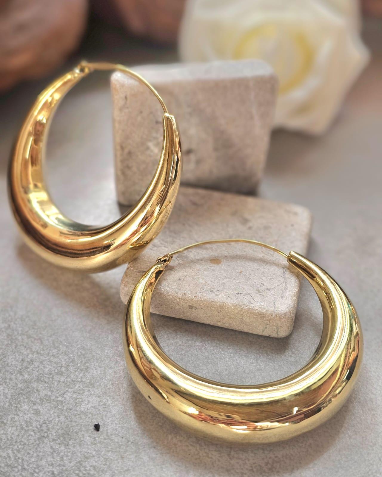 Super Size Gold Hoops 6cm, Thick Crescent Hoop Earrings, Lightweight Brass, Hypoallergenic Large Statement Earrings