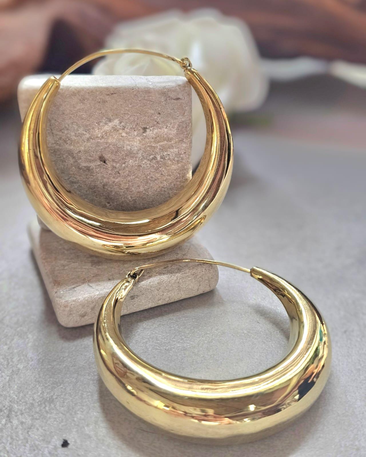 Super Size Gold Hoops 6cm, Thick Crescent Hoop Earrings, Lightweight Brass, Hypoallergenic Large Statement Earrings