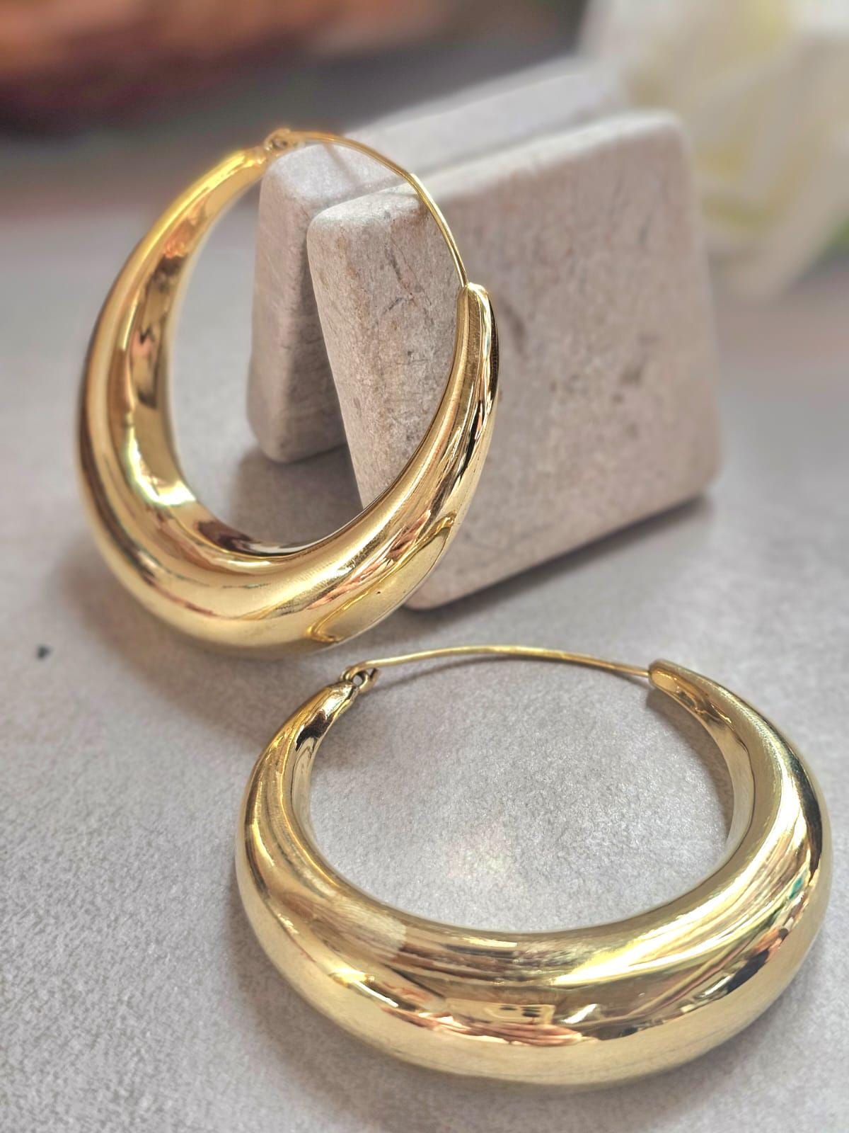 Super Size Gold Hoops 6cm, Thick Crescent Hoop Earrings, Lightweight Brass, Hypoallergenic Large Statement Earrings