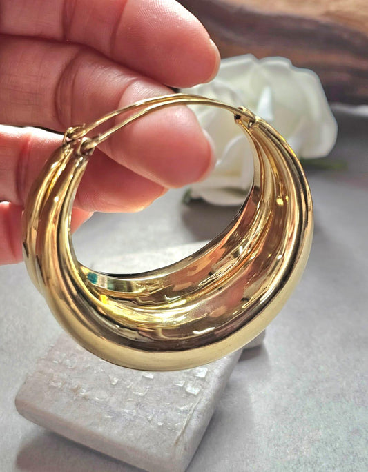 Super Size Gold Hoops 6cm, Thick Crescent Hoop Earrings, Lightweight Brass, Hypoallergenic Large Statement Earrings