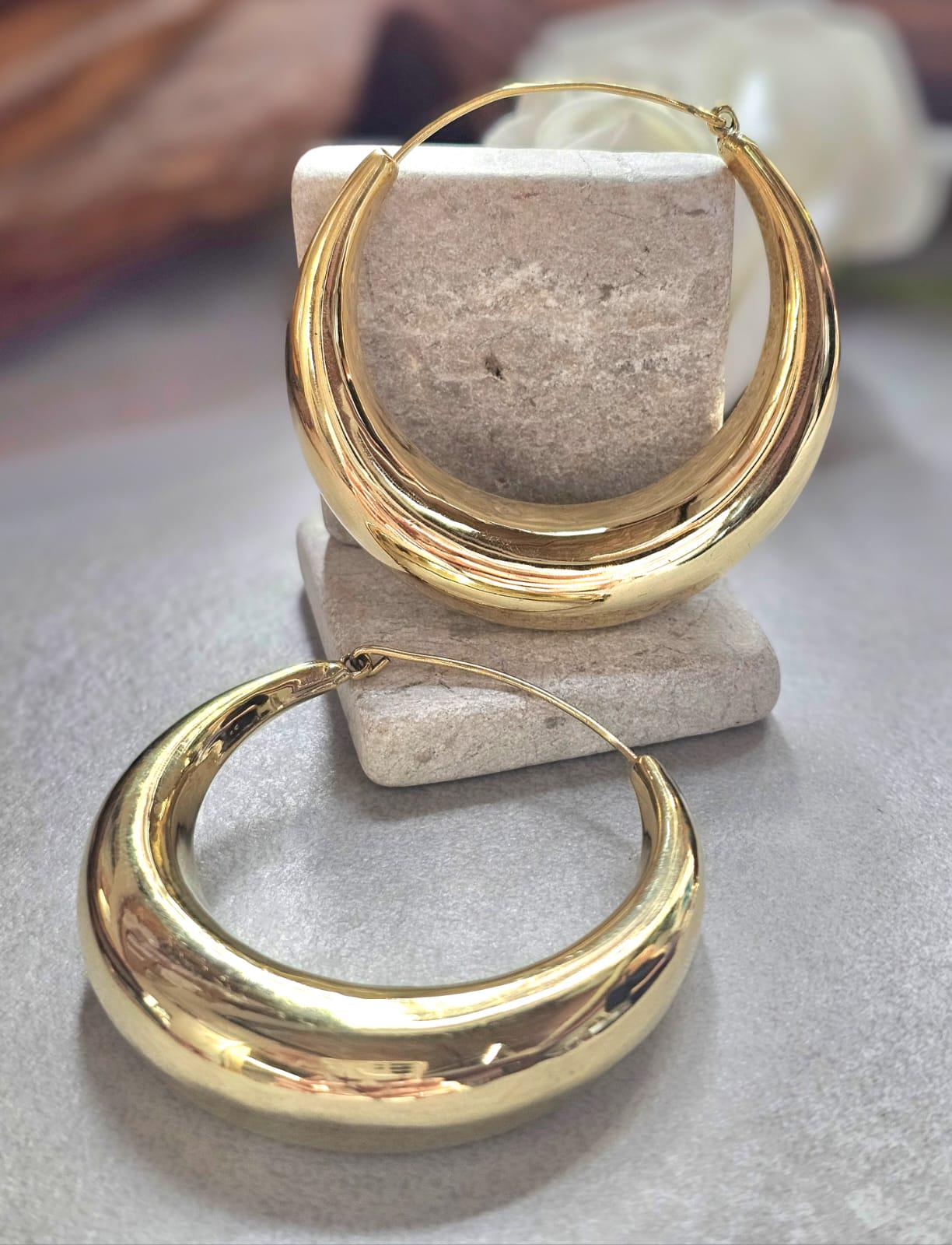 Super Size Gold Hoops 6cm, Thick Crescent Hoop Earrings, Lightweight Brass, Hypoallergenic Large Statement Earrings