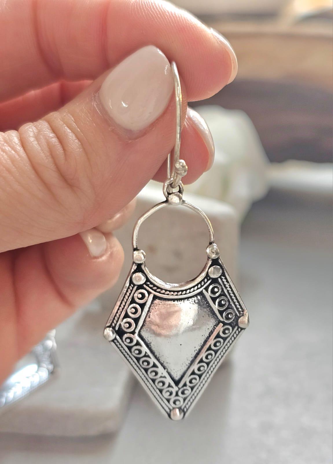 Boho Silver Plated Dangle Earrings | Tribal Design | Lightweight Hypoallergenic Statement Earrings