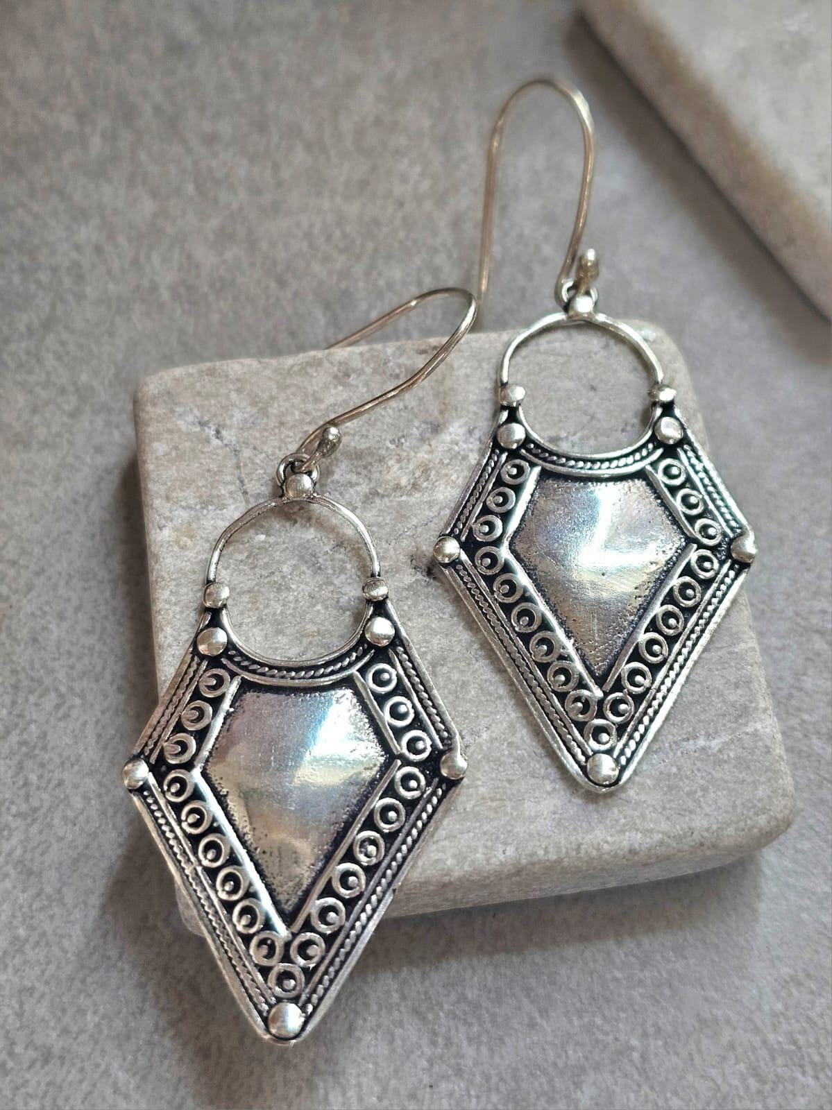 Boho Silver Plated Dangle Earrings | Tribal Design | Lightweight Hypoallergenic Statement Earrings
