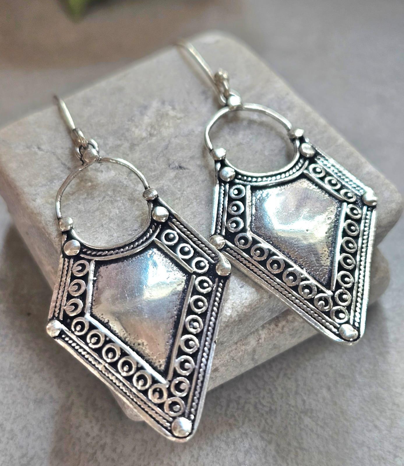 Boho Silver Plated Dangle Earrings | Tribal Design | Lightweight Hypoallergenic Statement Earrings