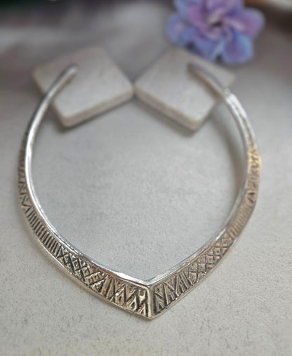 Silver Plated Engraved Choker Necklace, Geometric Tribal Collar Necklace, Minimalist Statement Jewellery, Boho Layering Necklace, Gift for H