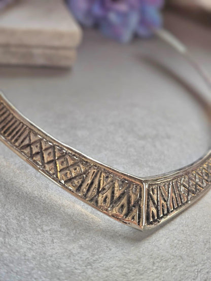 Silver Plated Engraved Choker Necklace, Geometric Tribal Collar Necklace, Minimalist Statement Jewellery, Boho Layering Necklace, Gift for H