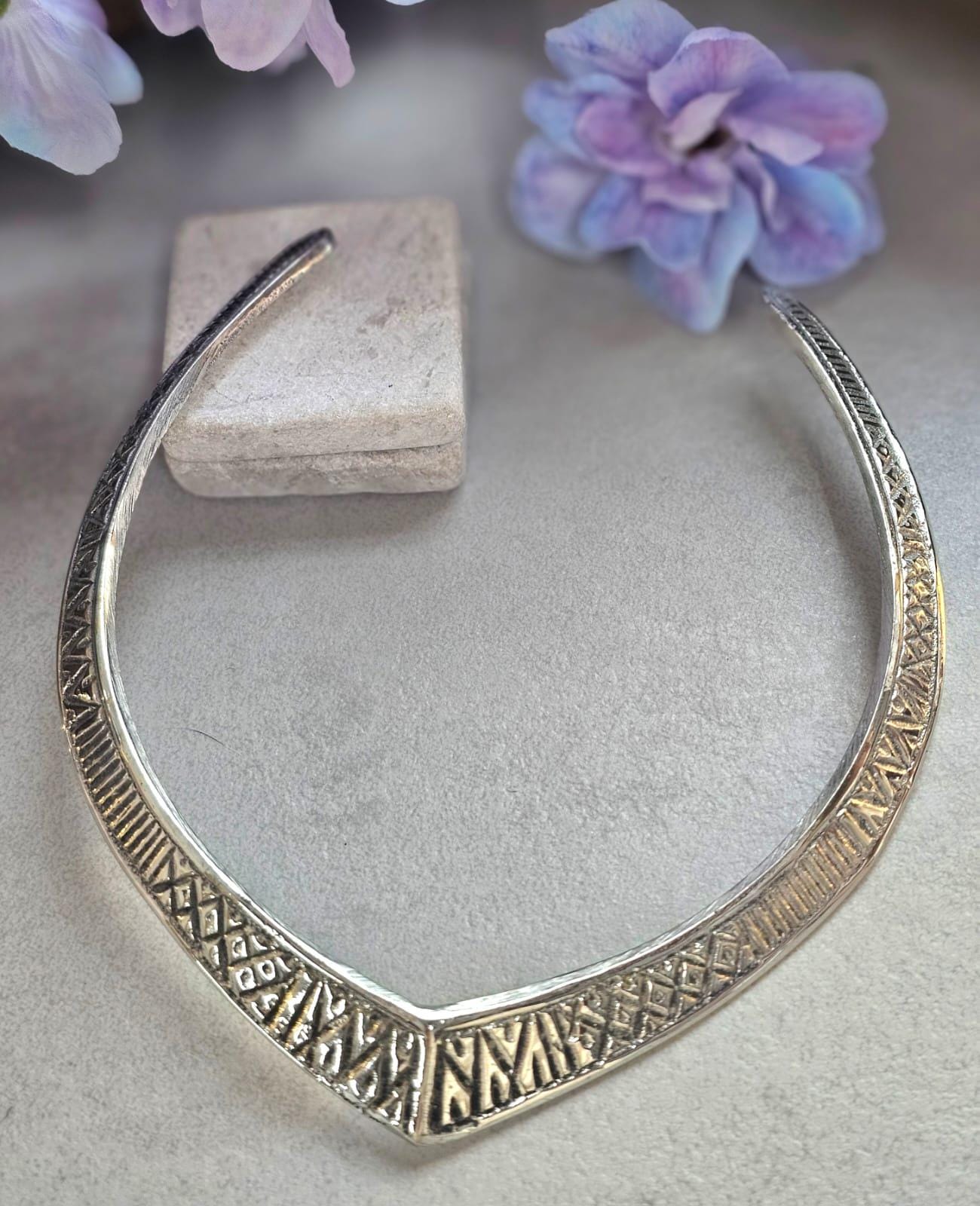 Silver Plated Engraved Choker Necklace, Geometric Tribal Collar Necklace, Minimalist Statement Jewellery, Boho Layering Necklace, Gift for H