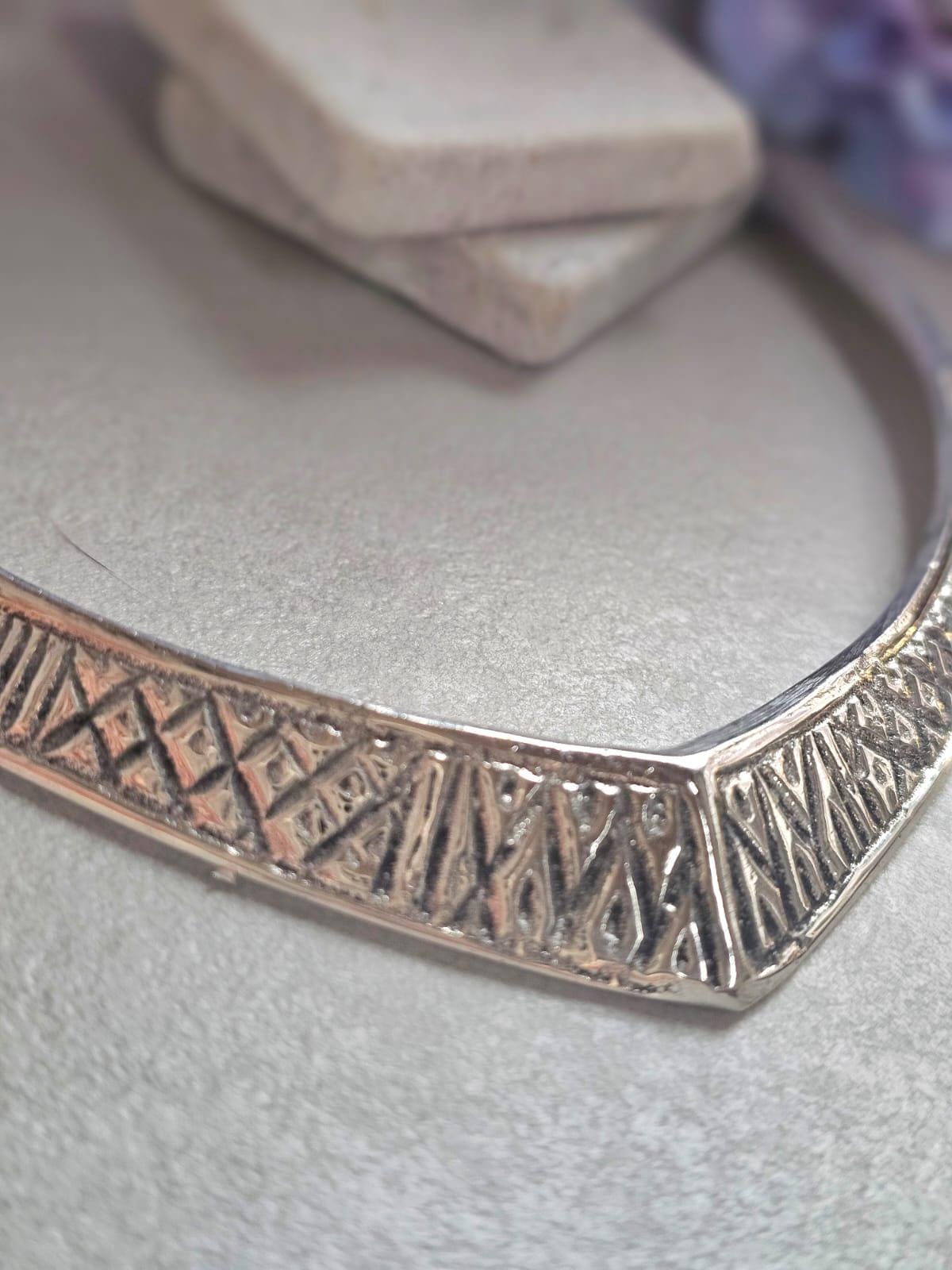 Silver Plated Engraved Choker Necklace, Geometric Tribal Collar Necklace, Minimalist Statement Jewellery, Boho Layering Necklace, Gift for H
