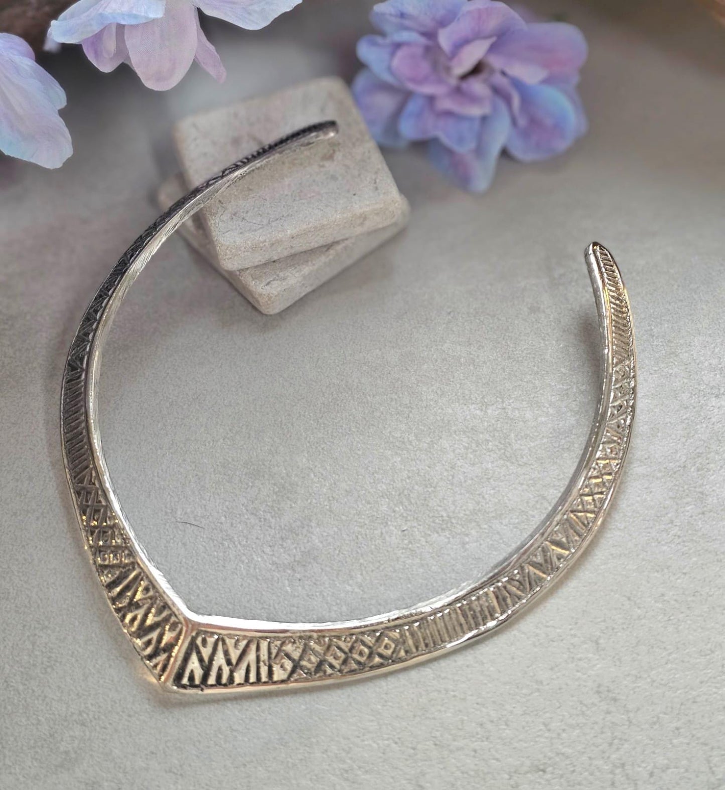 Silver Plated Engraved Choker Necklace, Geometric Tribal Collar Necklace, Minimalist Statement Jewellery, Boho Layering Necklace, Gift for H