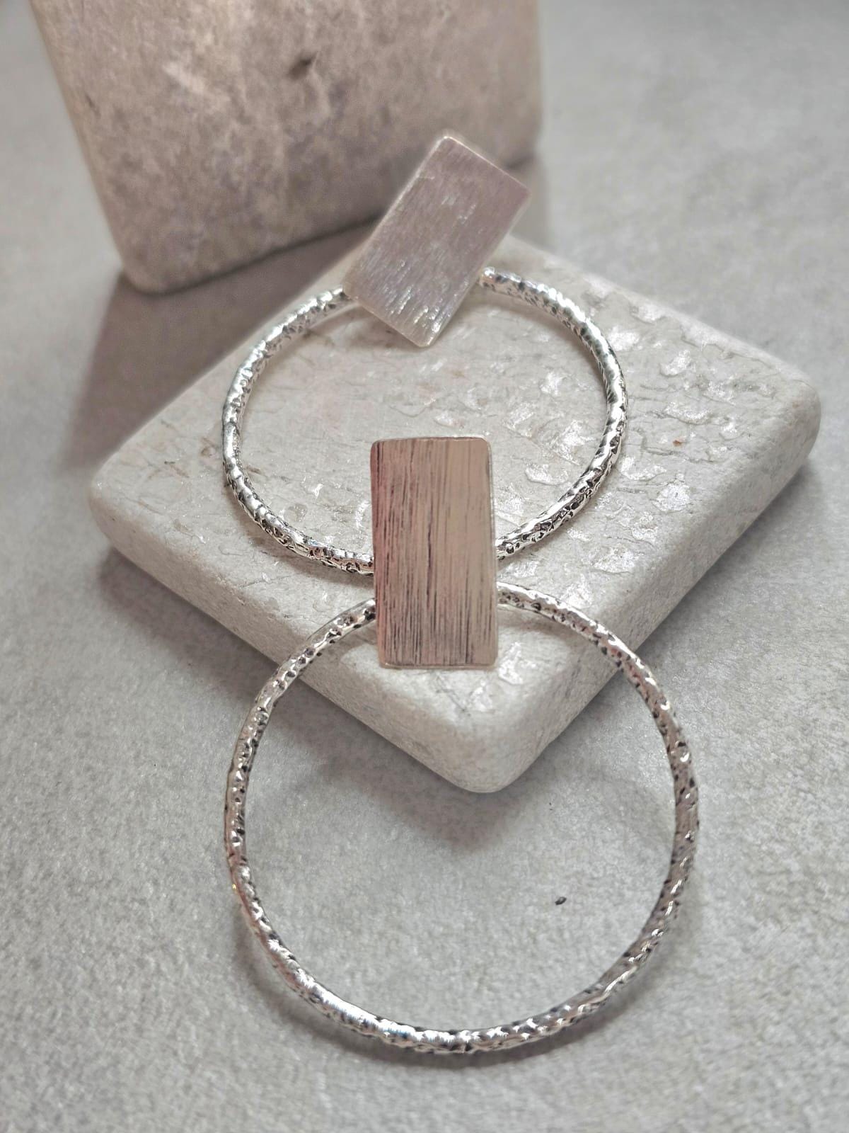 Silver Plated Hoop Earrings | Textured Circle Drop Earrings | Minimalist Geometric Stud Hoops | Modern Statement Jewellery | Gift for Her