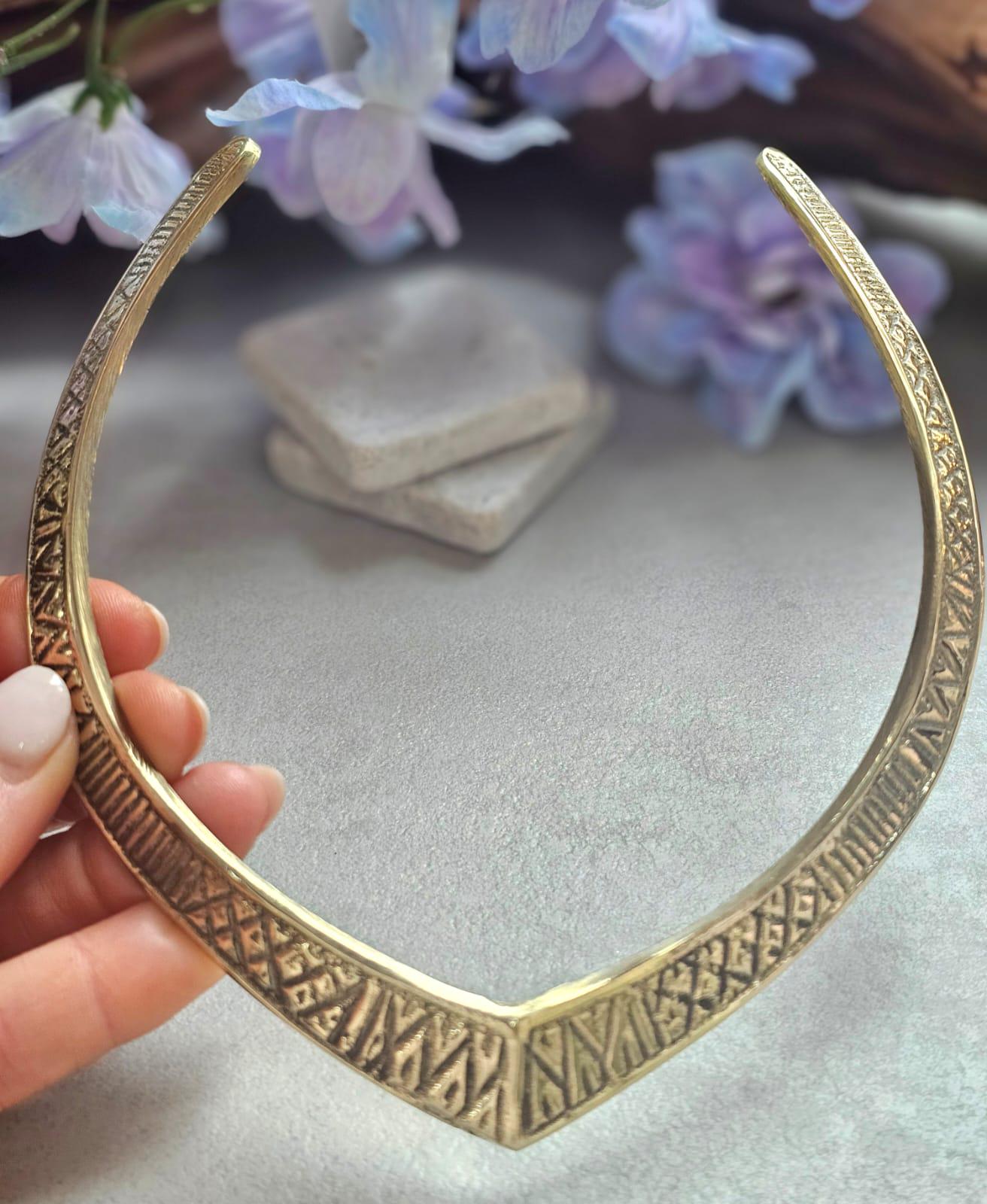 Raw Brass Engraved Choker Necklace, Boho Statement Collar Necklace, Tribal Geometric Brass Choker, Adjustable Minimalist Jewellery, Gift for