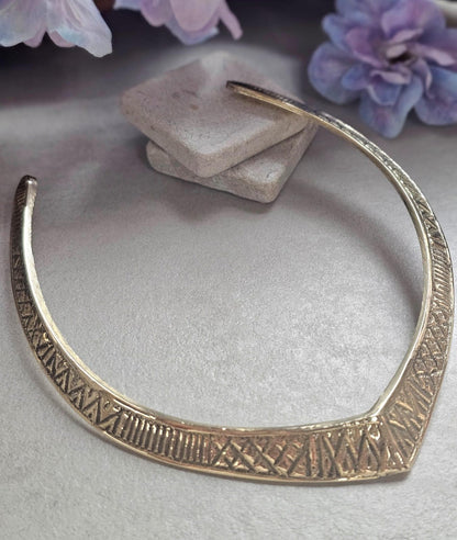Raw Brass Engraved Choker Necklace, Boho Statement Collar Necklace, Tribal Geometric Brass Choker, Adjustable Minimalist Jewellery, Gift for