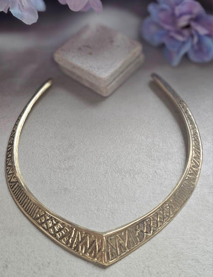Raw Brass Engraved Choker Necklace, Boho Statement Collar Necklace, Tribal Geometric Brass Choker, Adjustable Minimalist Jewellery, Gift for
