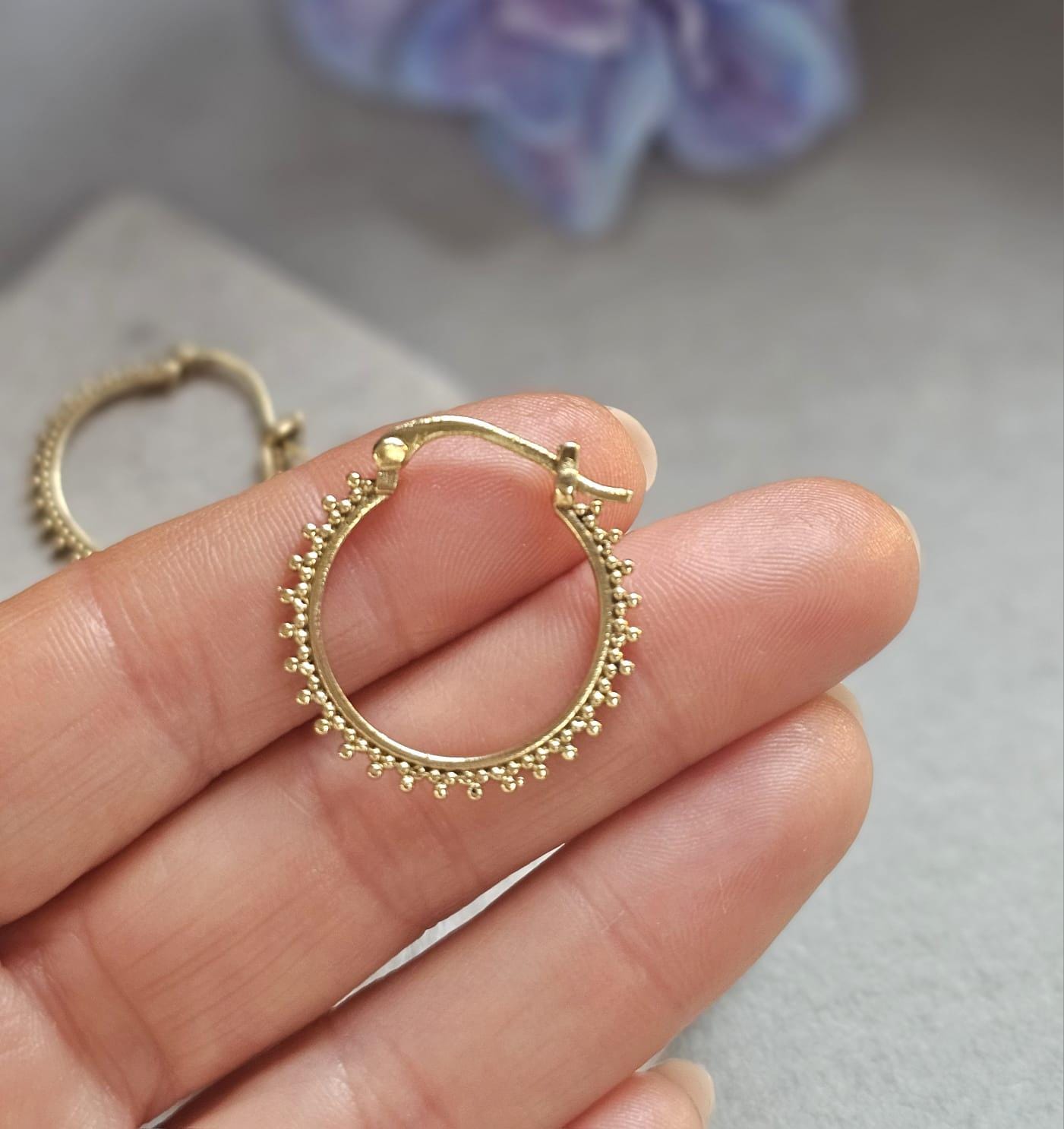 Small Brass Hoop Earrings, Dainty Beaded Hoops, Minimalist Boho Earrings, Everyday Gold Hoop Earrings, Lightweight Jewellery Gift for Her