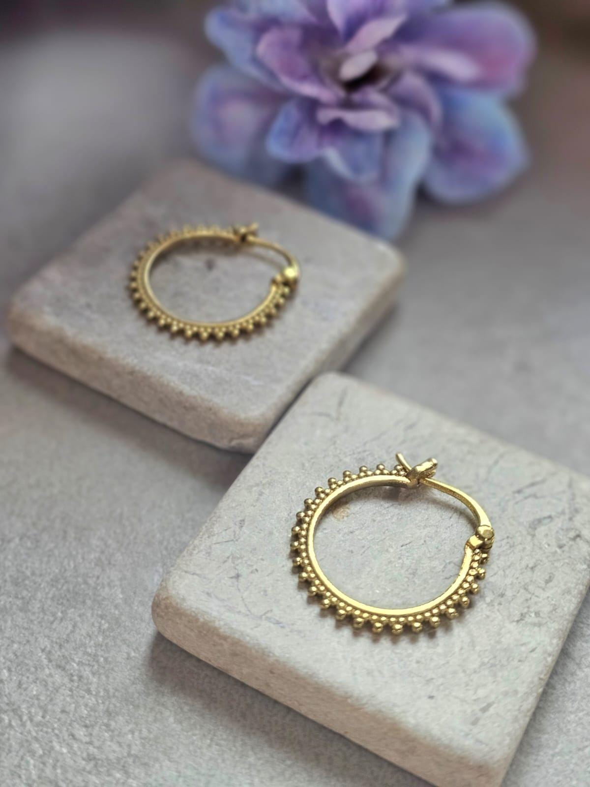 Small Brass Hoop Earrings, Dainty Beaded Hoops, Minimalist Boho Earrings, Everyday Gold Hoop Earrings, Lightweight Jewellery Gift for Her