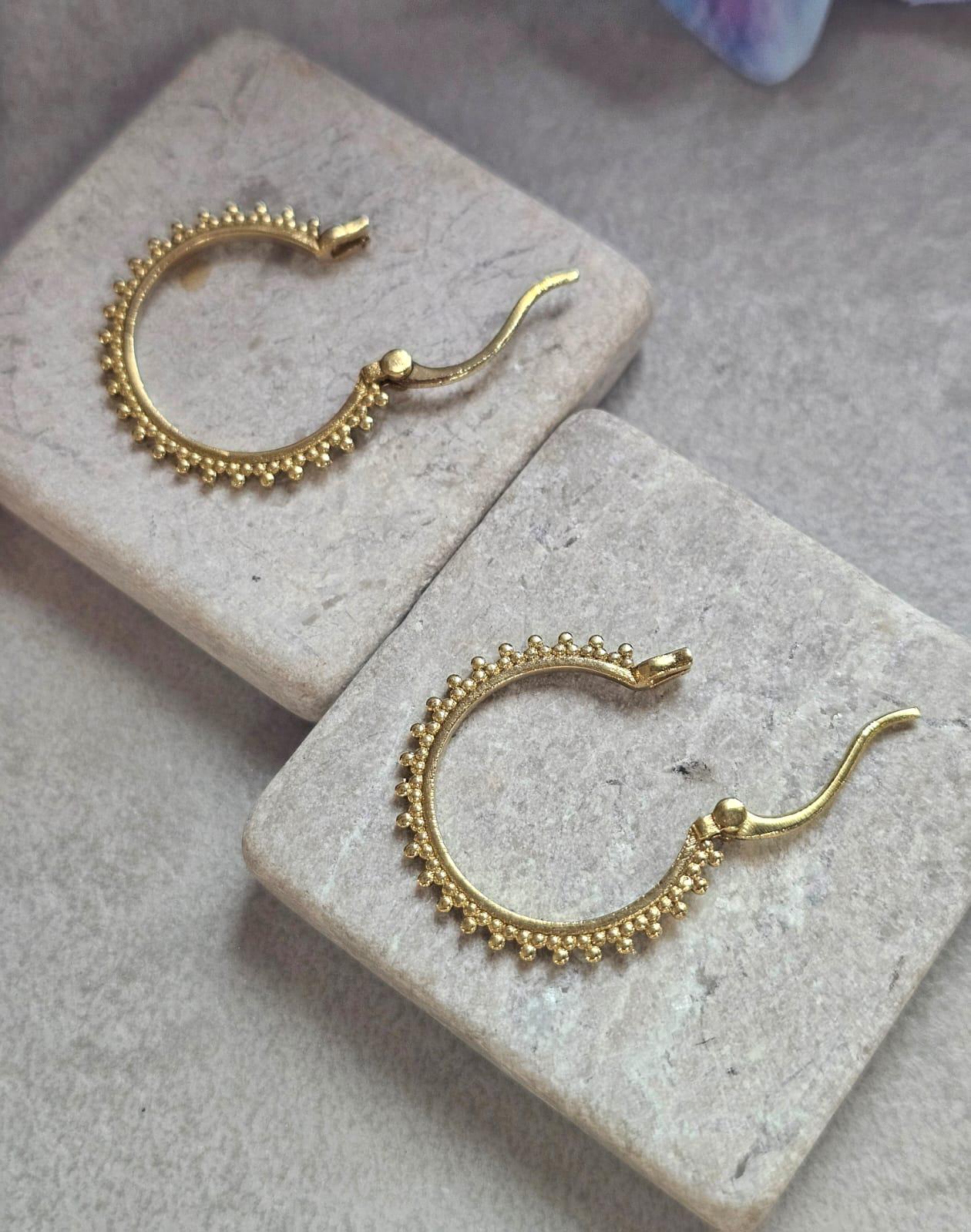 Small Brass Hoop Earrings, Dainty Beaded Hoops, Minimalist Boho Earrings, Everyday Gold Hoop Earrings, Lightweight Jewellery Gift for Her