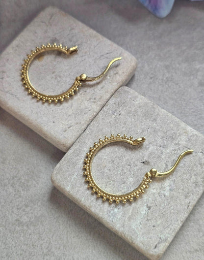 Small Brass Hoop Earrings, Dainty Beaded Hoops, Minimalist Boho Earrings, Everyday Gold Hoop Earrings, Lightweight Jewellery Gift for Her