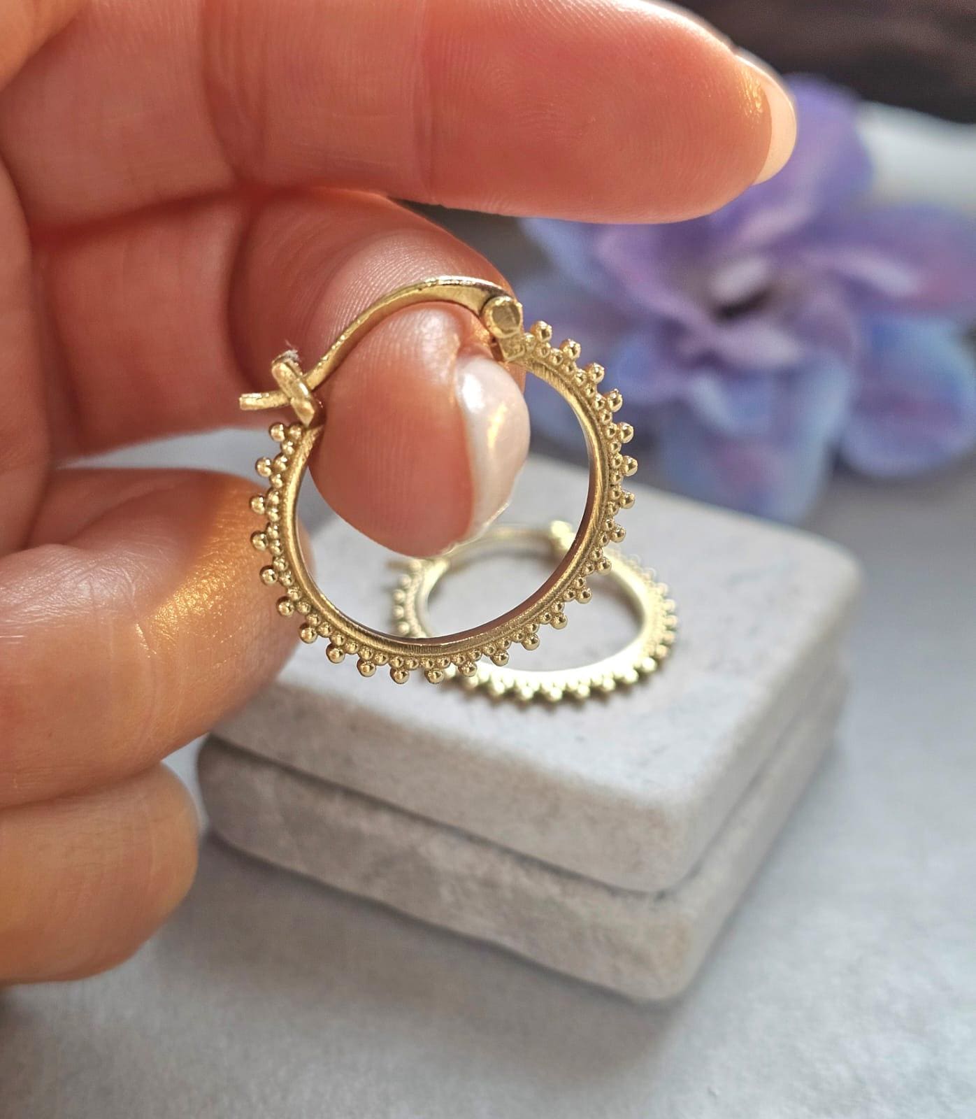 Small Brass Hoop Earrings, Dainty Beaded Hoops, Minimalist Boho Earrings, Everyday Gold Hoop Earrings, Lightweight Jewellery Gift for Her