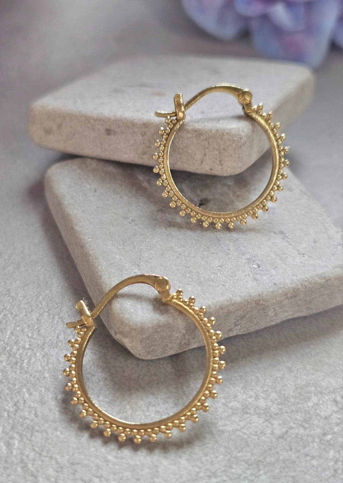 Small Brass Hoop Earrings, Dainty Beaded Hoops, Minimalist Boho Earrings, Everyday Gold Hoop Earrings, Lightweight Jewellery Gift for Her