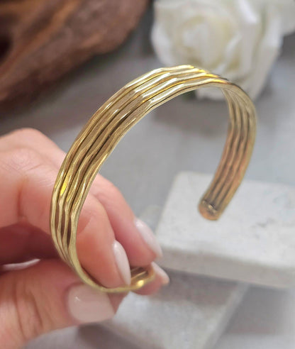 Raw Brass Cuff Bracelet, Minimalist Gold Cuff, Adjustable Open Bangle, Layered Stack Bracelet, Boho Jewelry, Gift for Her